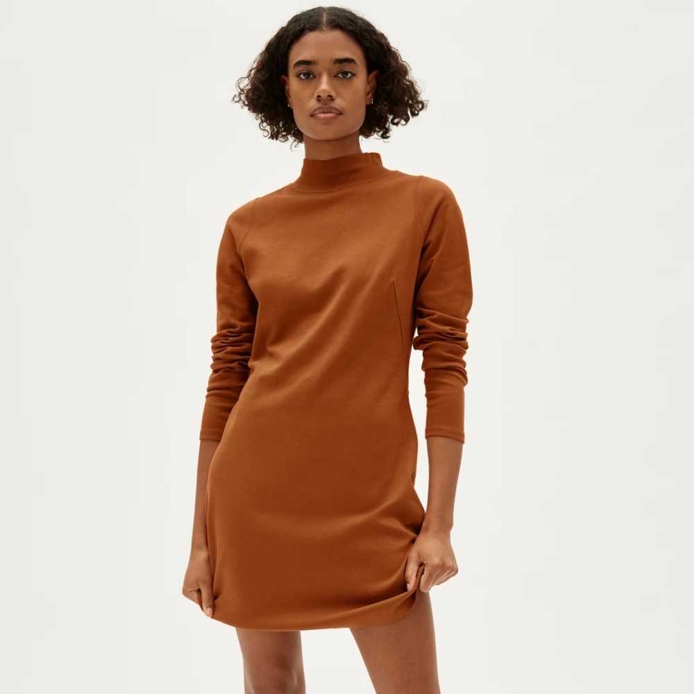 EVERLANE Cotton Mockneck Dress Size XL Color Burnt Orange